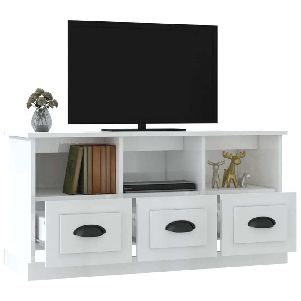 vidaXL Έπιπλο Τηλεόρασης Γυαλ. Λευκό 100x35x50 εκ. Επεξεργασμένο Ξύλο
