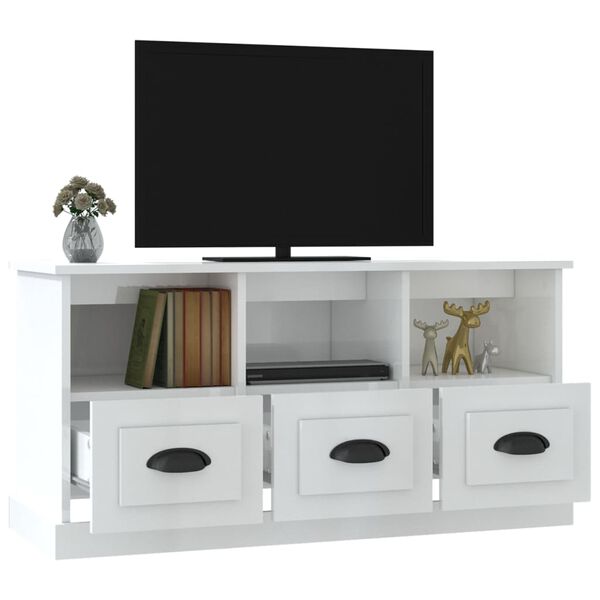 vidaXL Έπιπλο Τηλεόρασης Γυαλ. Λευκό 100x35x50 εκ. Επεξεργασμένο Ξύλο