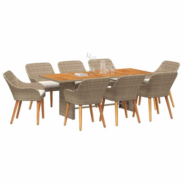 vidaXL Σέτ φαγητού για κήπο 9 pcs Μπεζ και καφέ συνθετικό ρατάν