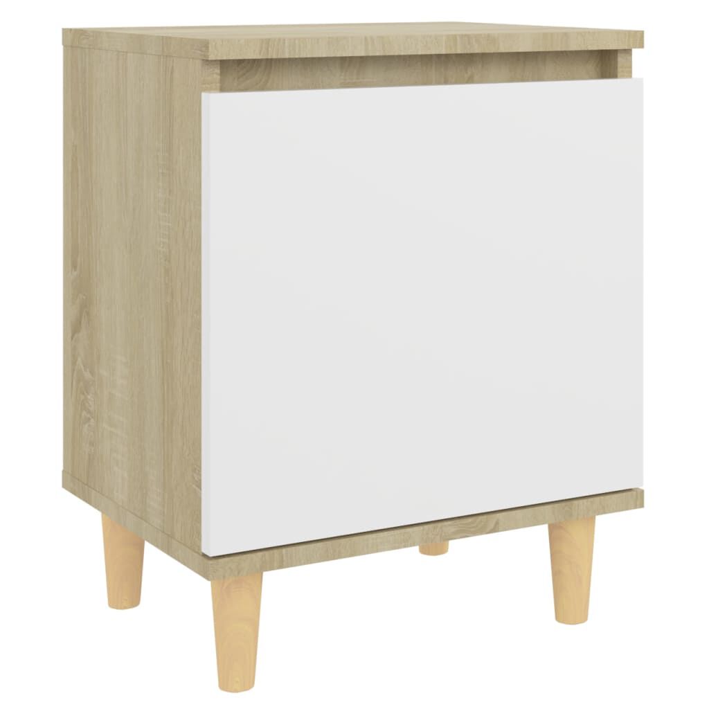 vidaXL Κομοδίνο Sonoma Δρυς/Λευκό 40 x 30 x 50 εκ. Μασίφ Ξύλινα Πόδια