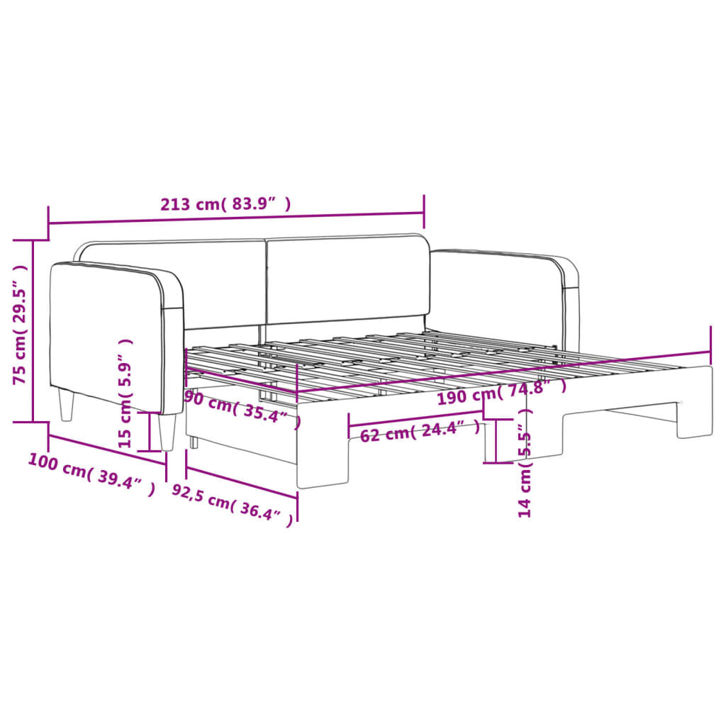 vidaXL Καναπές Κρεβάτι Συρόμενος Σκούρο Γκρι 90 x 190 εκ. Ύφασμα