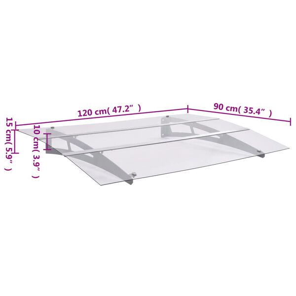 vidaXL Στέγαστρο Πόρτας Ασημί & Διαφανές 120x90 εκ από Πολυκαρβονικό
