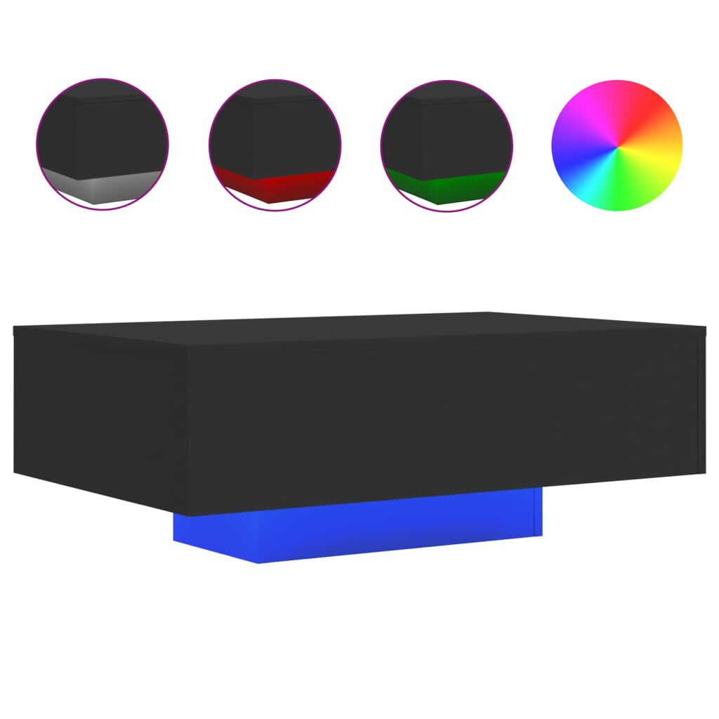 vidaXL Τραπεζάκι Σαλονιού με Φώτα LED Μαύρο 85x55x31 εκ.