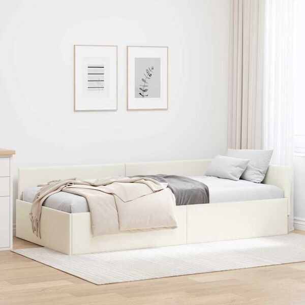 vidaXL Κρεβάτι Γωνίας Κρεμ 100 x 200 cm Βελούδο και Εργοστασιακό ξύλο