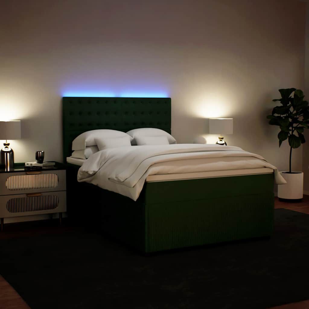 vidaXL Κρεβάτι Boxspring με Στρώμα Σκούρο Πράσινο 160x200εκ. Βελούδινο