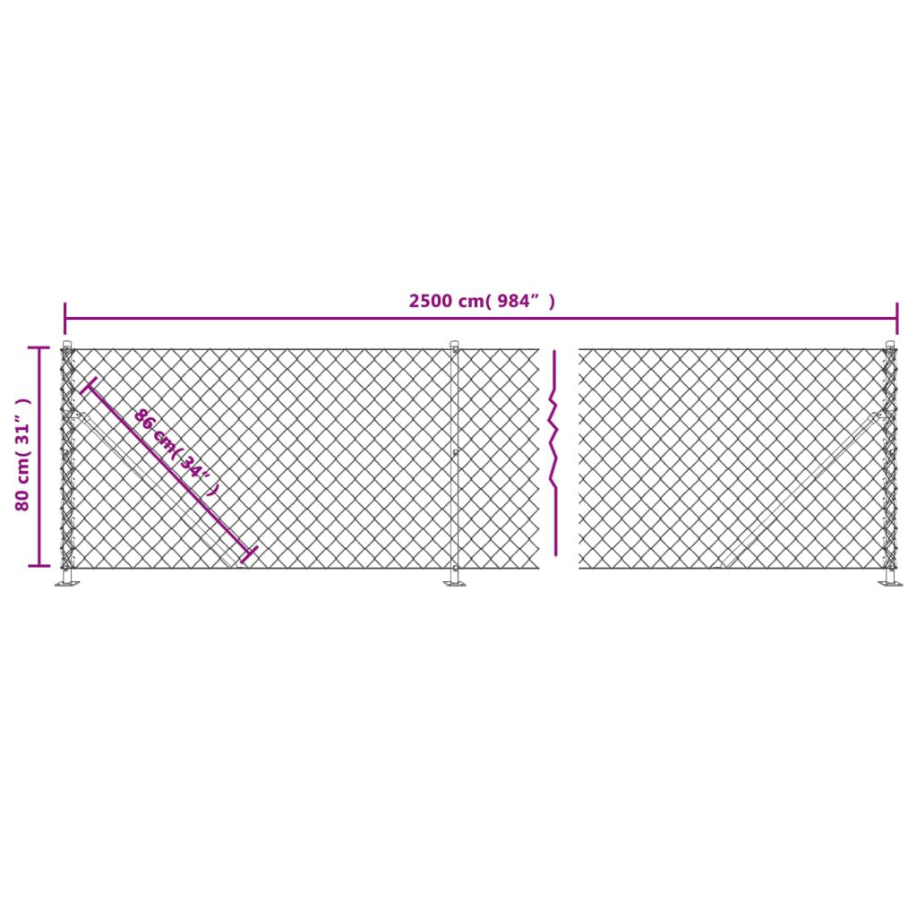 vidaXL Συρματόπλεγμα Περίφραξης Πράσινο 0,8 x 25 μ. με Βάσεις Φλάντζα