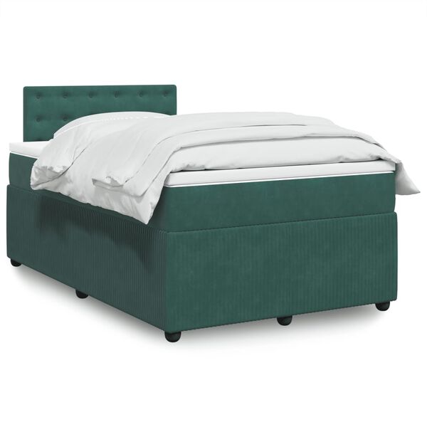 vidaXL Κρεβάτι Boxspring με Στρώμα Σκούρο Πράσινο 120x200εκ. Βελούδινο
