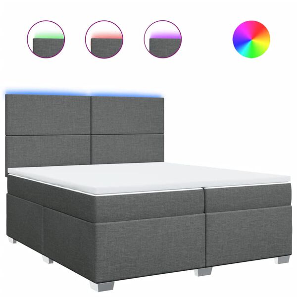 vidaXL Κρεβάτι Boxspring με Στρώμα Σκούρο Γκρι 200x200 εκ. Υφασμάτινο