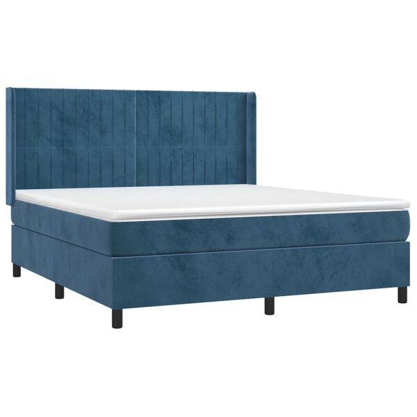 vidaXL Κρεβάτι Boxspring με Στρώμα Σκούρο Μπλε 180x200 εκ. Βελούδινο