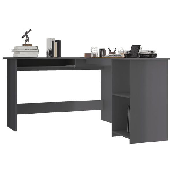 vidaXL Γραφείο Γωνιακό Γυαλιστερό Γκρι 120 x 140 x 75 εκ. Μοριοσανίδα