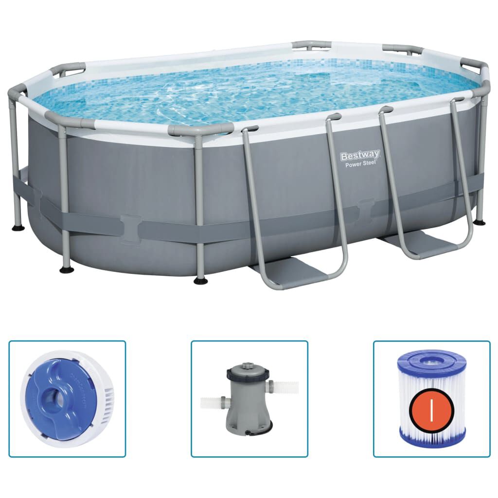 Bestway Πισίνα Υπέργεια Οβάλ Power Steel 305 x 200 x 84 εκ.