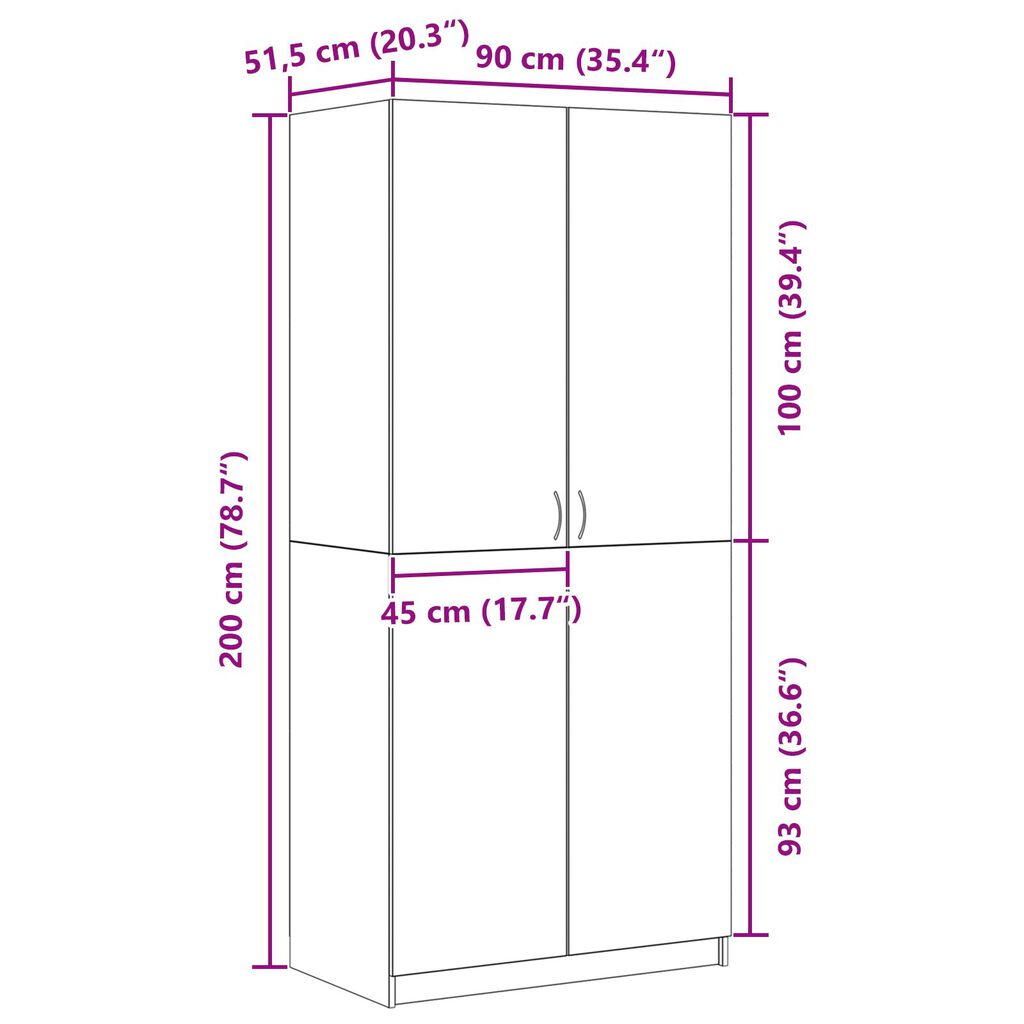 vidaXL Μαύρη Καρυδιά Ντουλάπα 90x52x200 εκ. Από Ξύλο