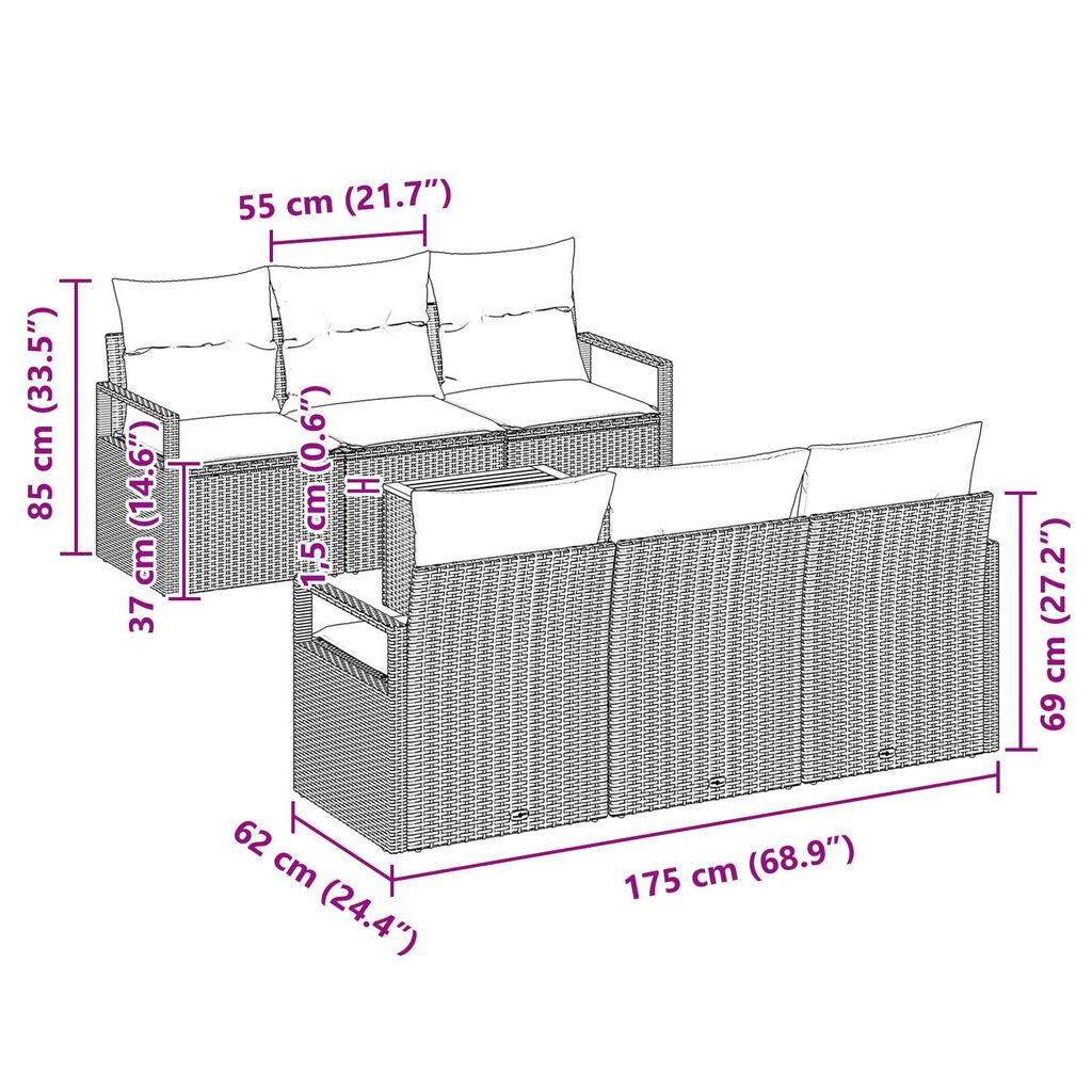 vidaXL Σετ Καναπέ Κήπου 7 pcs Γκρι
