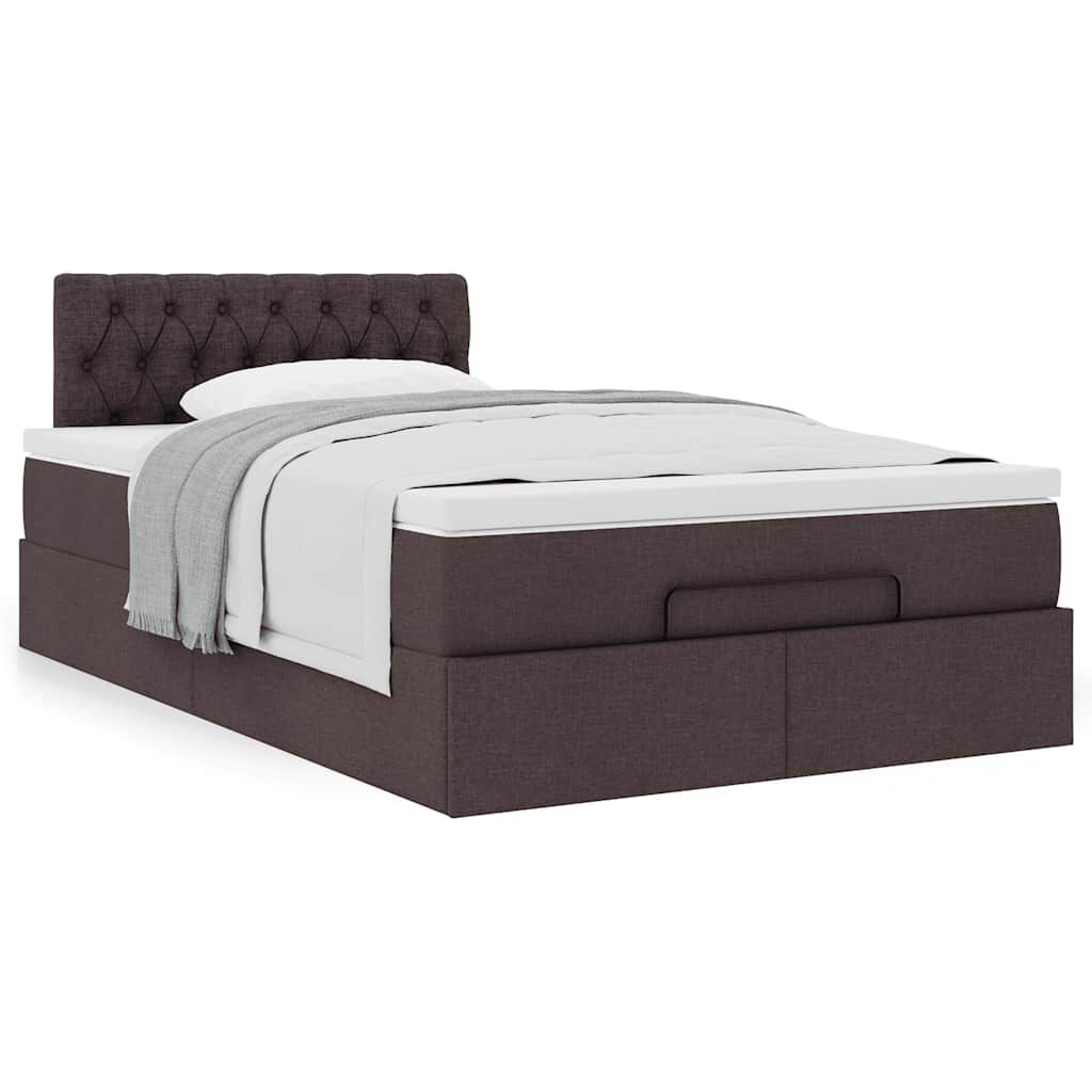 vidaXL Ottoman Κρεβάτι με Στρώμα Σκούρο Καφέ 120x200cm Ύφασμα