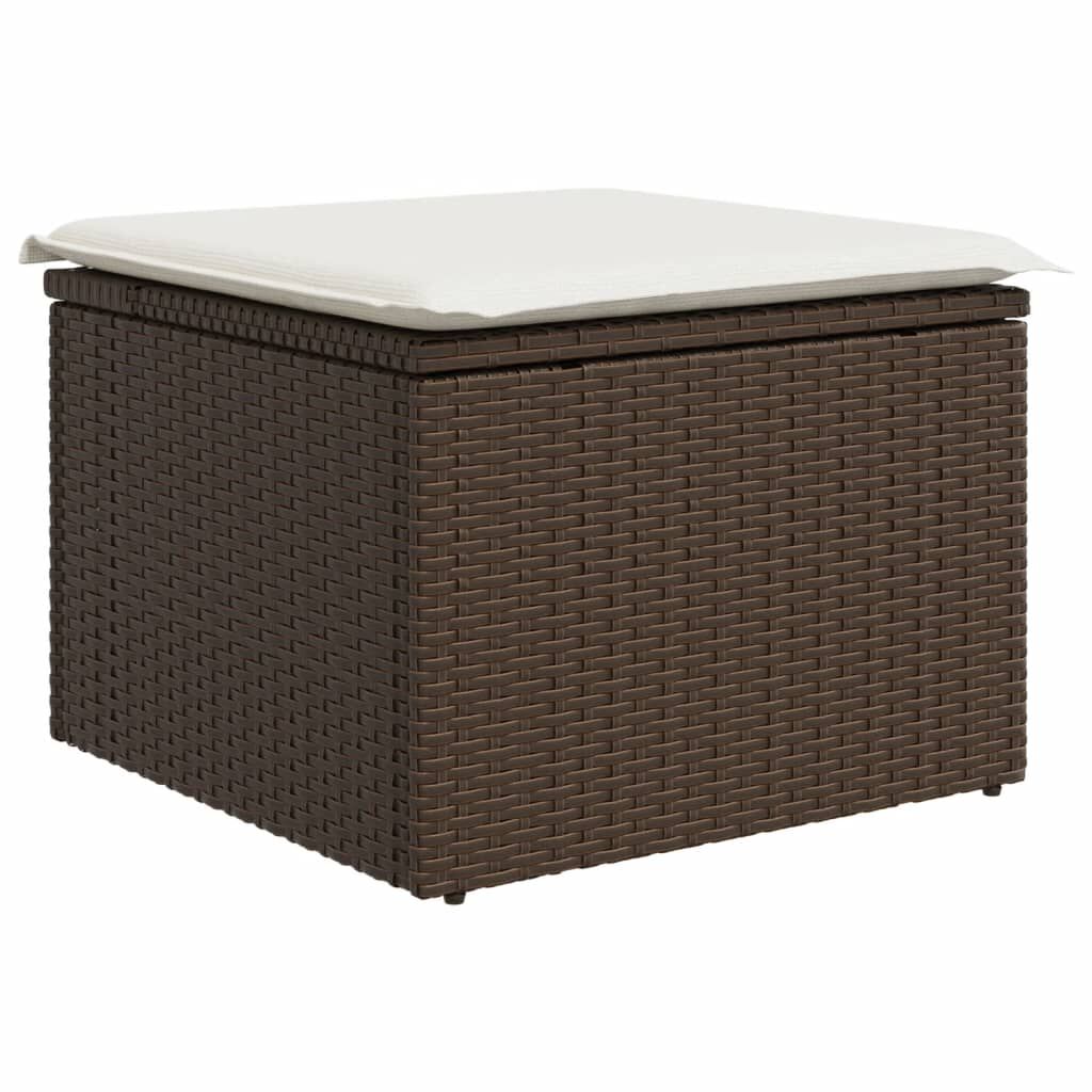 vidaXL Υποπόδιο Κήπου Καφέ 55x55x37 εκ. Συνθετικό Ρατάν με Μαξιλάρι