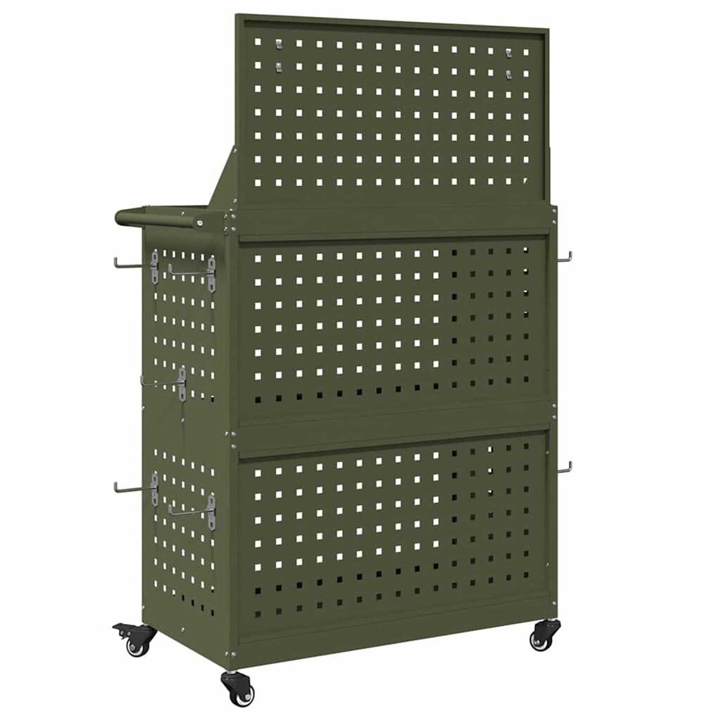 vidaXL Καρότσι εργαλείων με ράφι Λαδί 65 x 35 x 111 εκ Κρύα χάλυβας