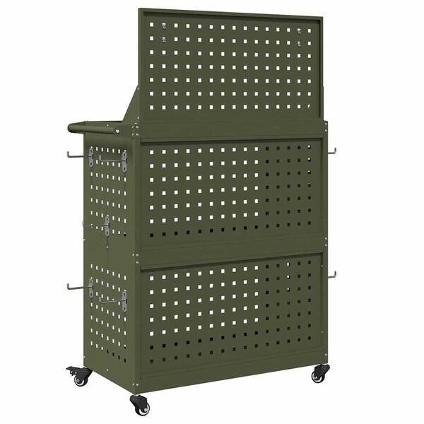 vidaXL Καρότσι εργαλείων με ράφι Λαδί 65 x 35 x 111 εκ Κρύα χάλυβας