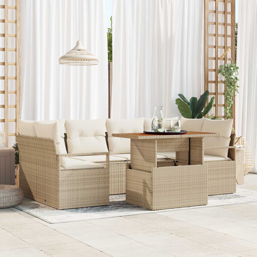 vidaXL Σετ Καναπέ Κήπου με αποθήκευση 7 pcs Μπεζ Πολυ ράταν