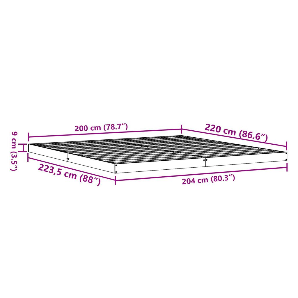 vidaXL Κρεβάτι με Σκελετό 200x220 εκ. από Σκληρό Ξύλο Πεύκου