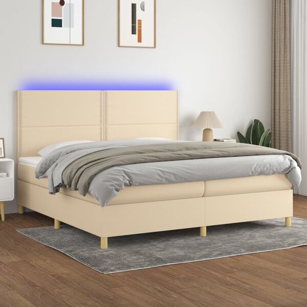 vidaXL &Kappa;&rho;&epsilon;&beta;ά&tau;&iota; Boxspring &mu;&epsilon; &Sigma;&tau;&rho;ώ&mu;&alpha; & LED &Kappa;&rho;&epsilon;&mu; 200x200 &epsilon;&kappa;. &Upsilon;&phi;&alpha;&sigma;&mu;ά&tau;&iota;&nu;&omicron;