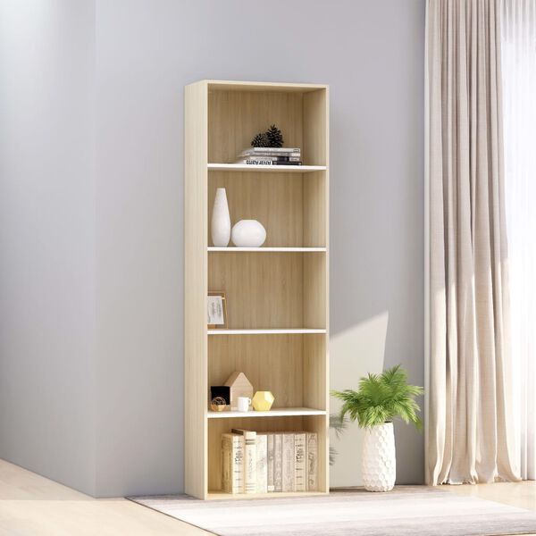 vidaXL Βιβλιοθήκη με 5 Ράφια Λευκό/Sonoma 60x30x189 εκ. Επεξ. Ξύλο