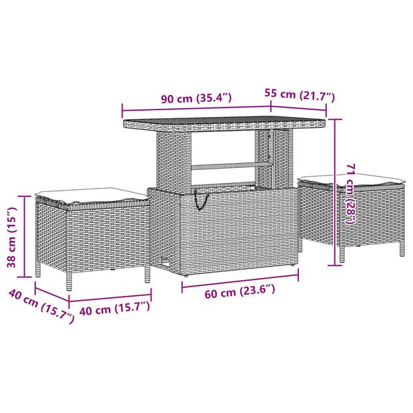 vidaXL &Sigma;&epsilon;&tau; &Kappa;&alpha;&nu;&alpha;&pi;έ &Kappa;ή&pi;&omicron;&upsilon; &mu;&epsilon; &mu;&alpha;&xi;&iota;&lambda;ά&rho;&iota; 11 pcs &Mu;&alpha;ύ&rho;&omicron; &Pi;&omicron;&lambda;&upsilon; &rho;ά&tau;&alpha;&nu;
