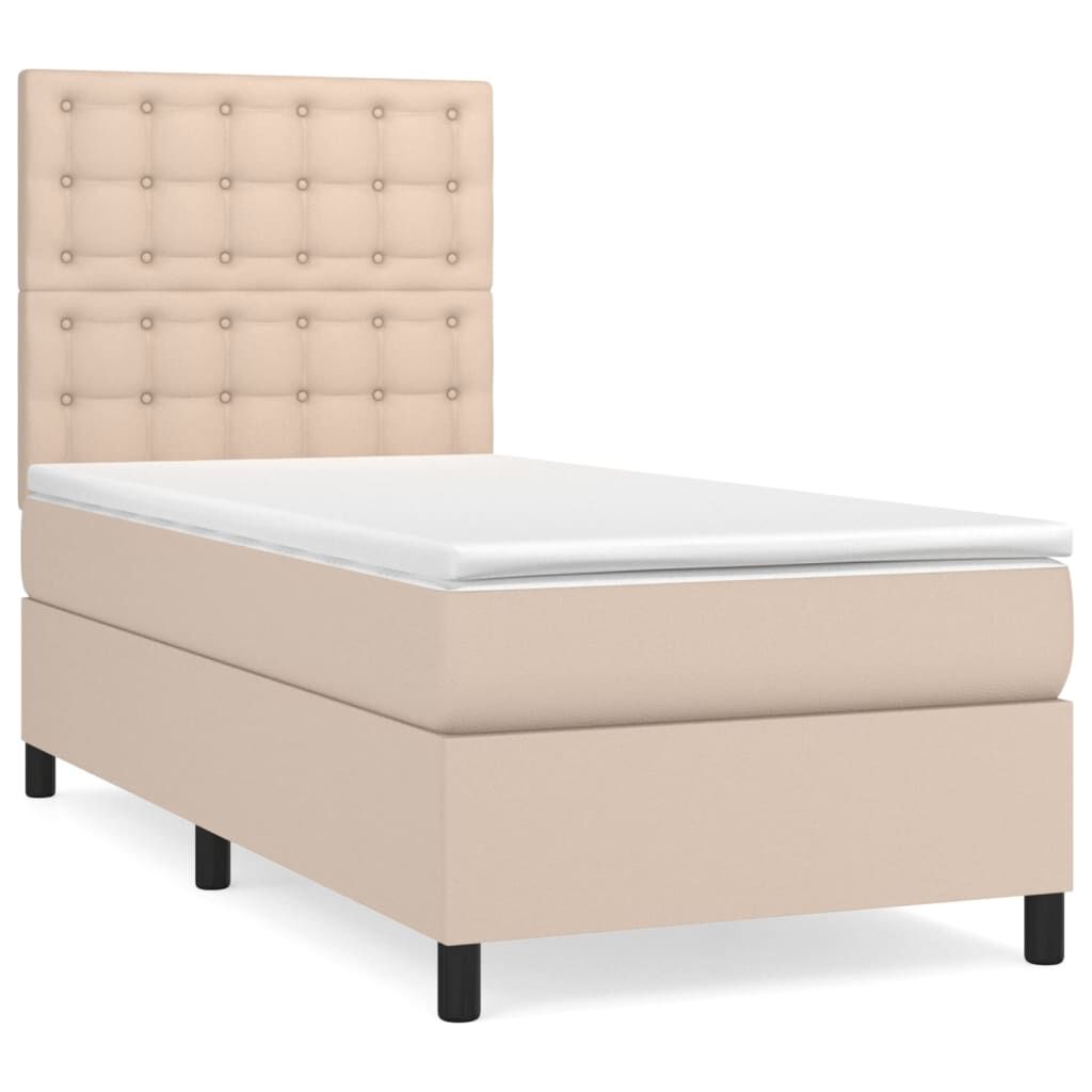 vidaXL Κρεβάτι Boxspring με Στρώμα Καπουτσίνο 90x190εκ.από Συνθ. Δέρμα