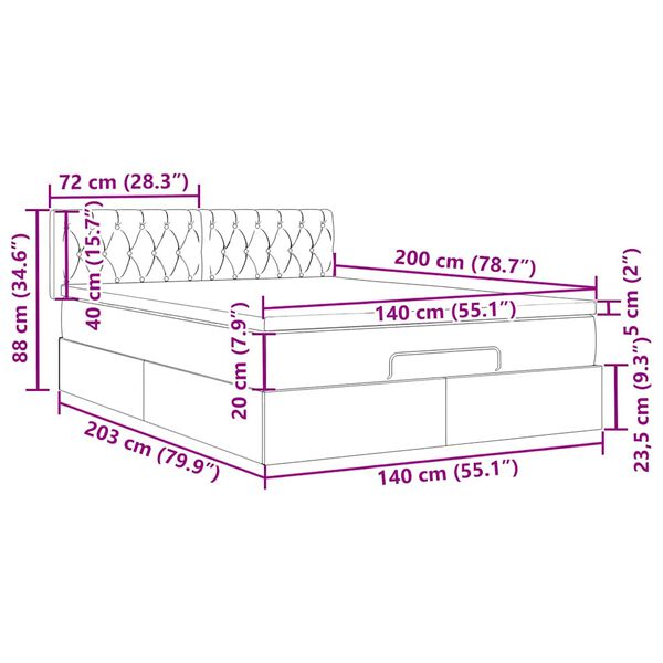 vidaXL Οθωμανικό κρεβάτι με στρώμα & LEDs Σκούρο πράσινο Βελούδο