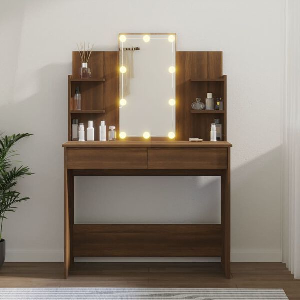 vidaXL Μπουντουάρ με LED Καφέ Δρυς 96 x 40 x 142 εκ.