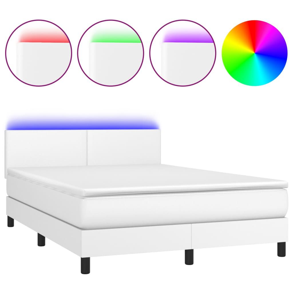 vidaXL Κρεβάτι Boxspring με Στρώμα & LED Λευκό 140x190 εκ. Συνθ. Δέρμα