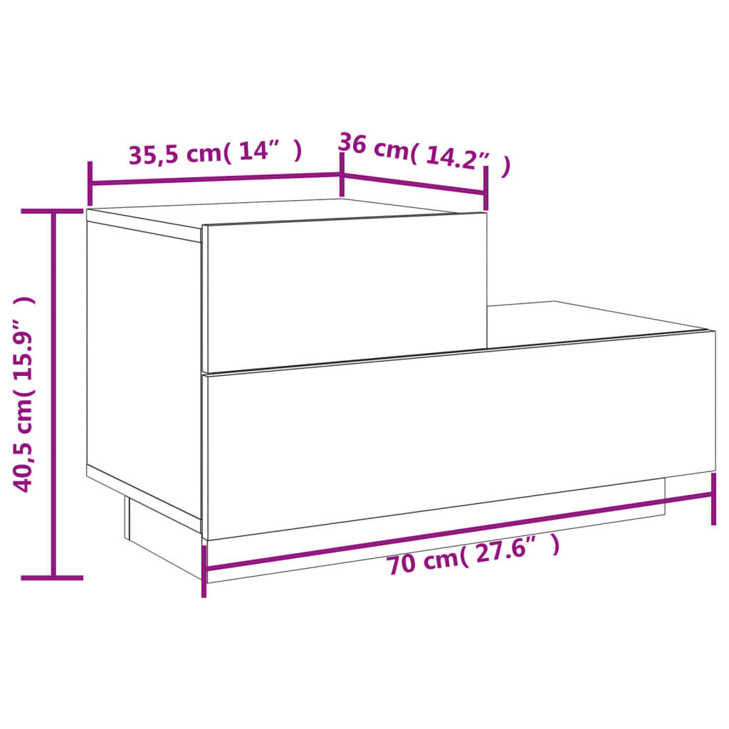vidaXL Κομοδίνο με Φώτα LED Γκρι Sonoma 70 x 36 x 40,5 εκ.