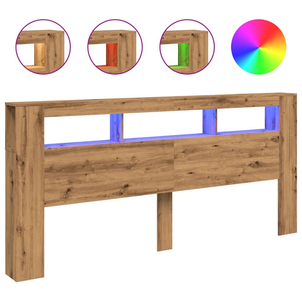 vidaXL LED κεφαλάρι Artisan Oak 220x18,5x103,5 cm Κατασκευασμένο ξύλο