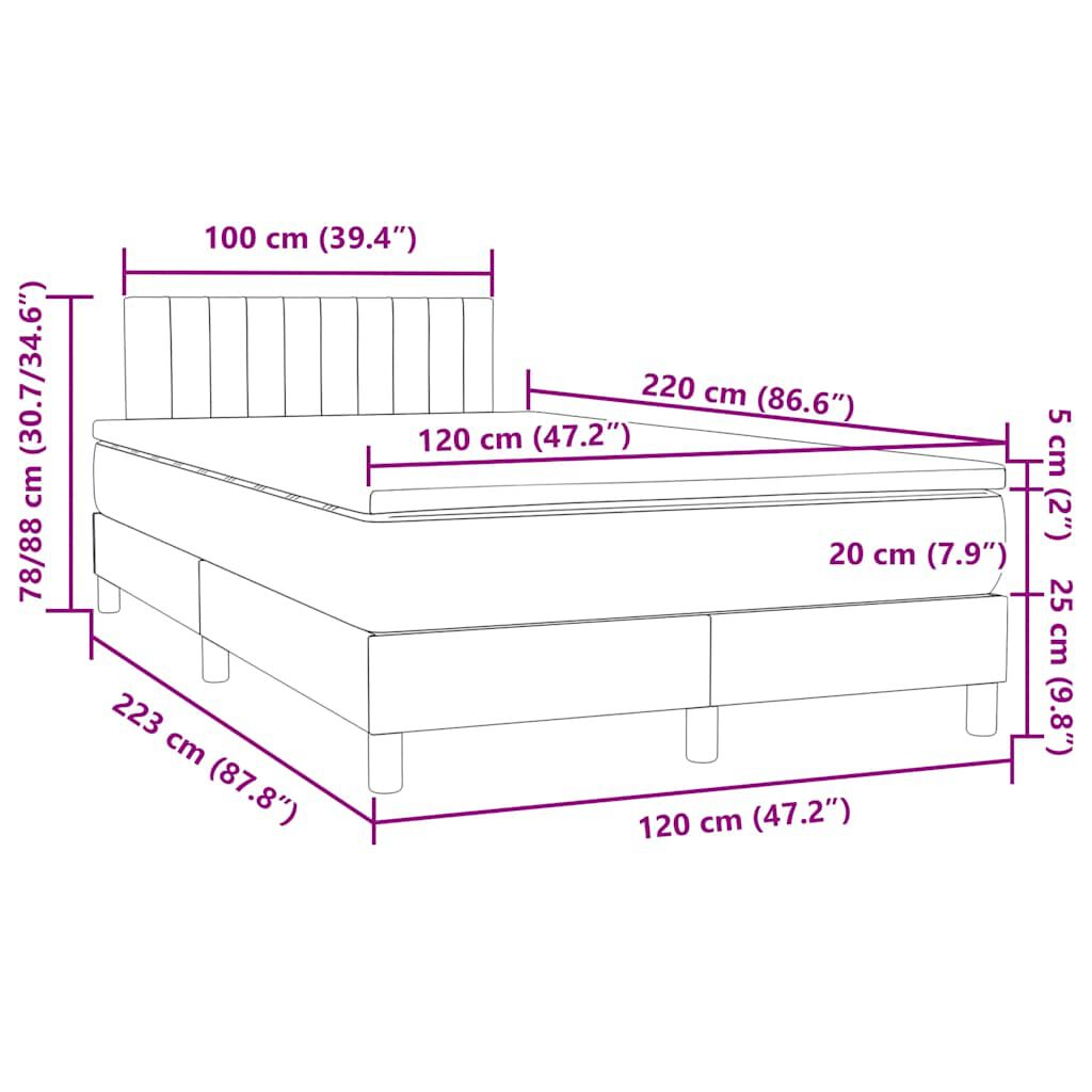 vidaXL Box Spring κρεβάτι με στρώμα σκούρο πράσινο 120x220cm Βελούδινο