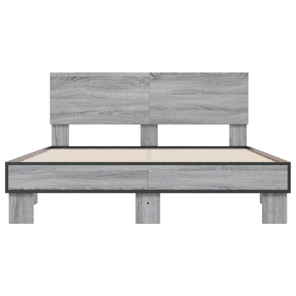 vidaXL Πλαίσιο Κρεβατιού Γκρι Sonoma 135x190 εκ. Επεξ. Ξύλο & Μέταλλο