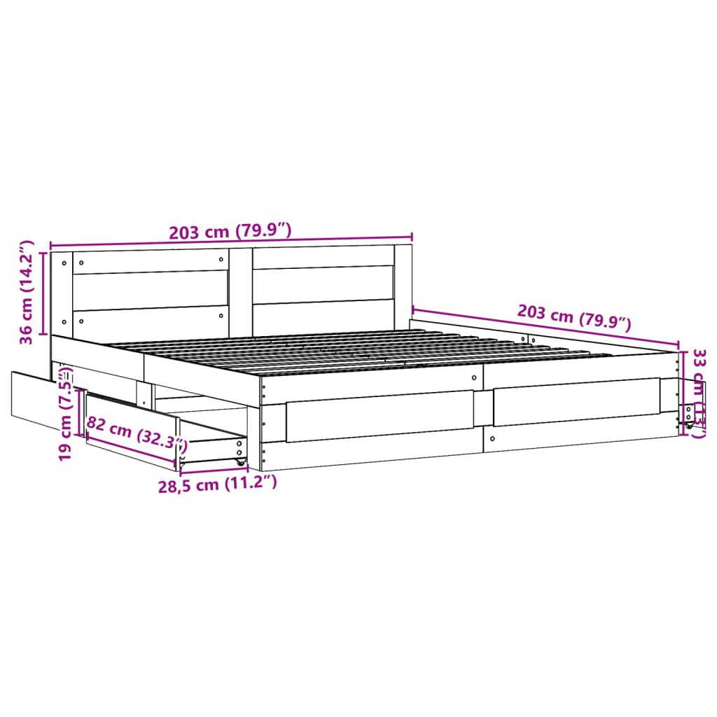 vidaXL Πλαίσιο Κρεβατιού με Κεφαλάρι Γκρι Sonoma 200x200εκ. Επεξ. Ξύλο