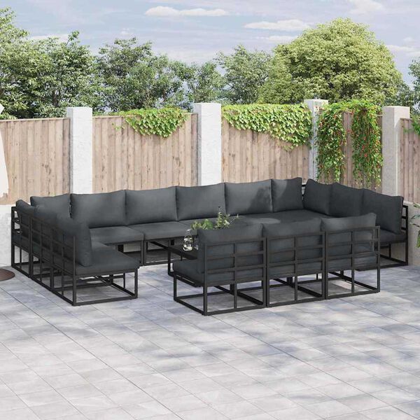 vidaXL Σετ Καναπέ Κήπου με μαξιλάρι 13 pcs Μαύρο Αλουμίνιο
