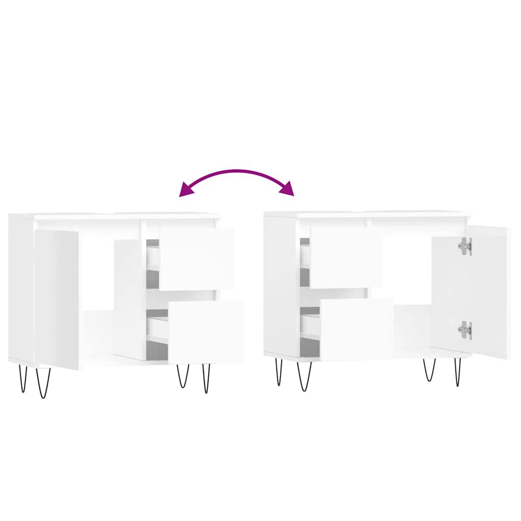 vidaXL Ντουλάπι Μπάνιου Γυαλιστερό Λευκό 65x33x60 εκ. Επεξεργ. Ξύλο