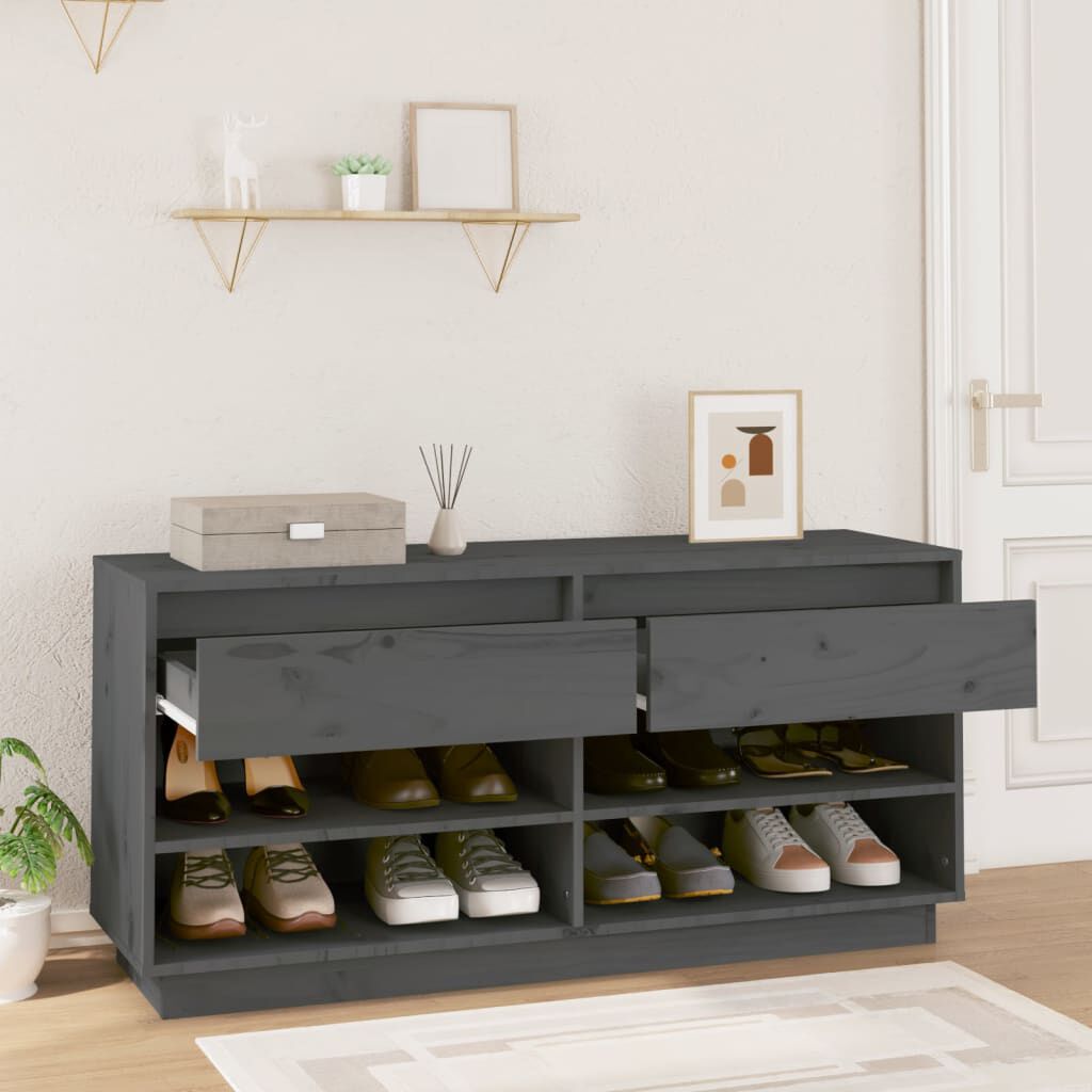vidaXL Παπουτσοθήκη Γκρί 110 x 34 x 52 εκ. από Μασίφ Ξύλο Πεύκου