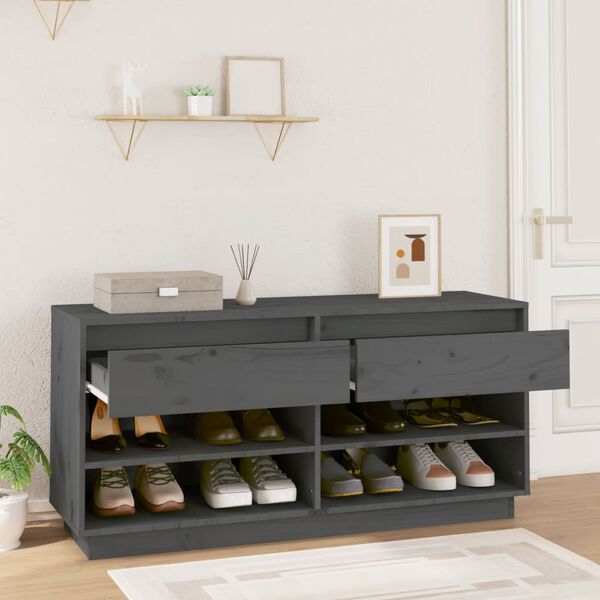 vidaXL Παπουτσοθήκη Γκρί 110 x 34 x 52 εκ. από Μασίφ Ξύλο Πεύκου