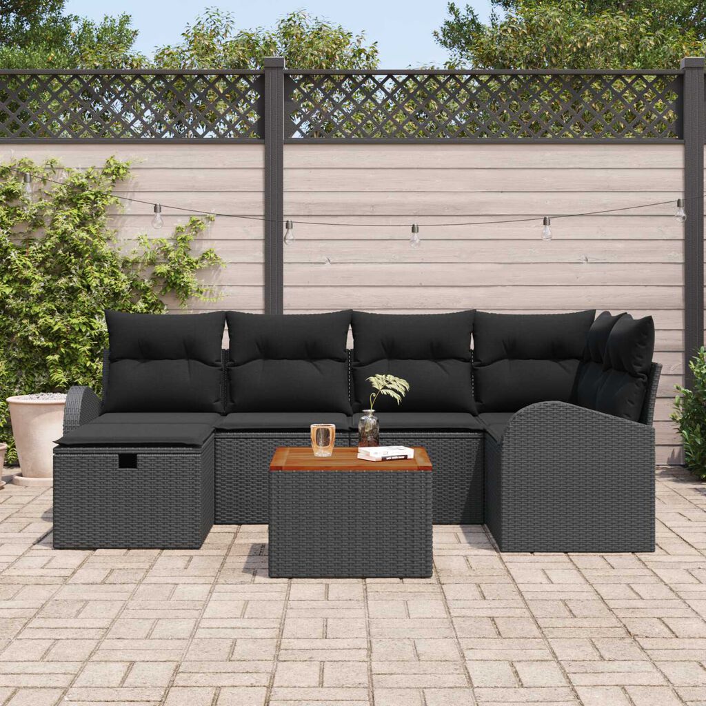 vidaXL Σετ Καναπέ Κήπου με μαξιλάρι 7 pcs Μαύρο Πολυ ράταν