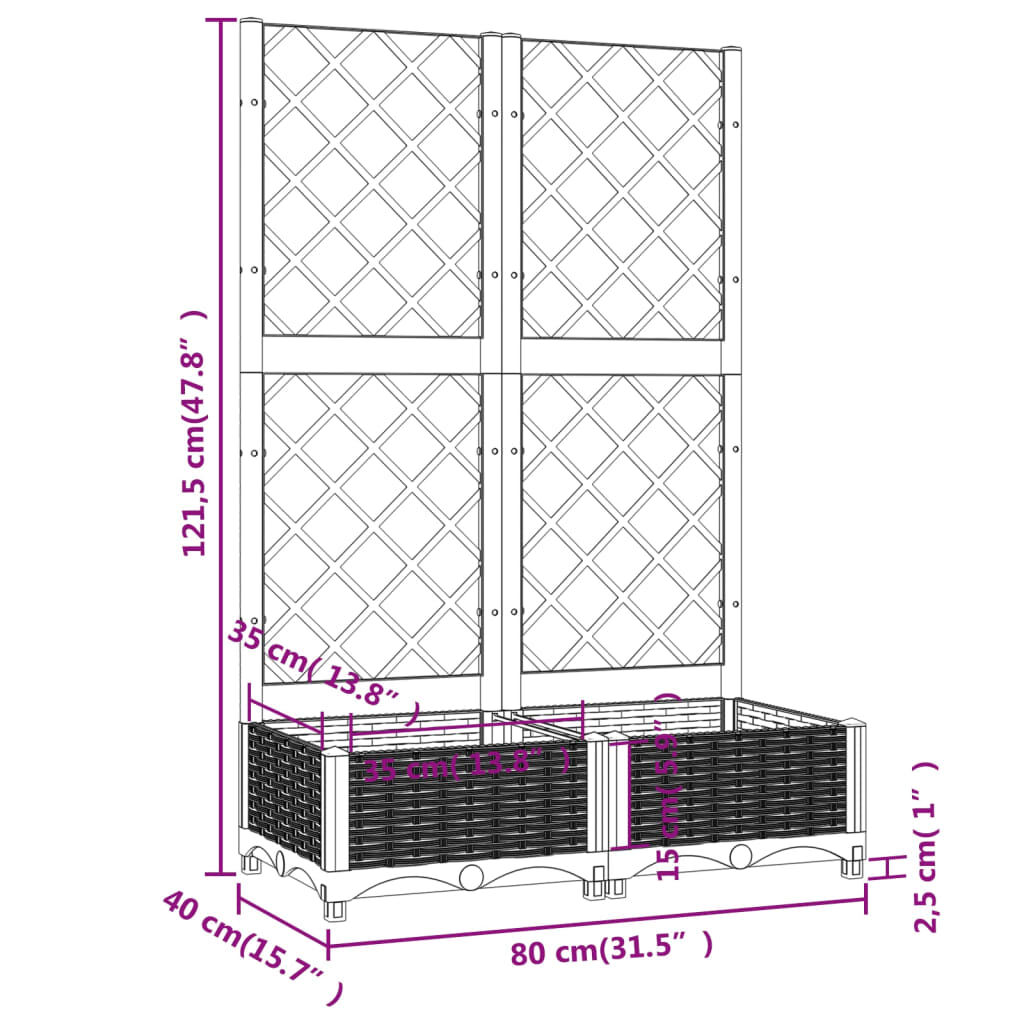 vidaXL Ζαρντινιέρα Κήπου με Καφασωτό Λευκή 80x40x121,5 εκ. Πολυπροπ.