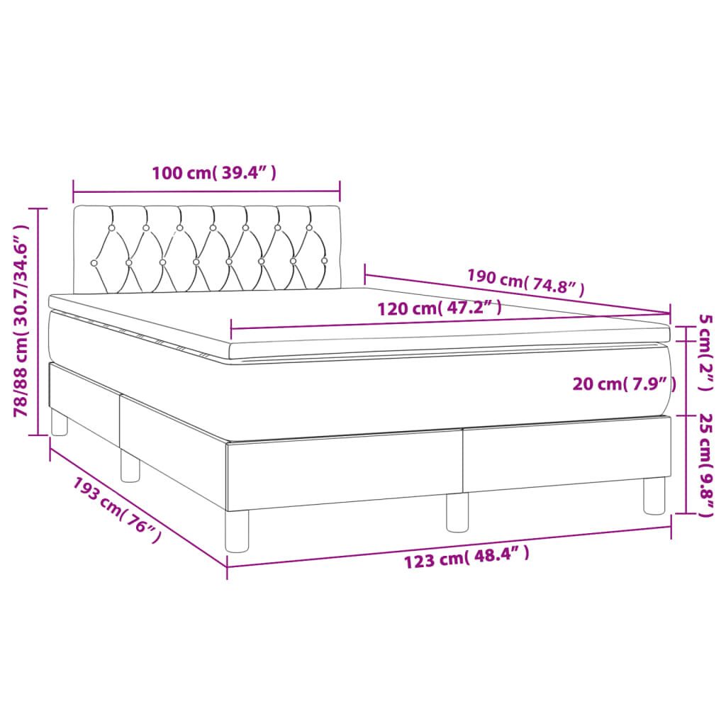 vidaXL Κρεβάτι Boxspring με Στρώμα Σκούρο Καφέ 120x190 εκ Υφασμάτινο