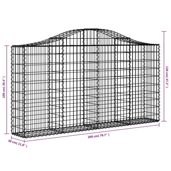 vidaXL Συρματοκιβώτια Τοξωτά 3 τεμ. 200x30x100/120 εκ. Γαλβαν. Ατσάλι