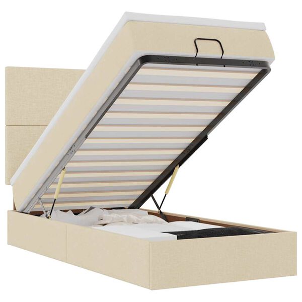 vidaXL Οθωμανικό κρεβάτι με στρώμα Cream 90x190cm ύφασμα