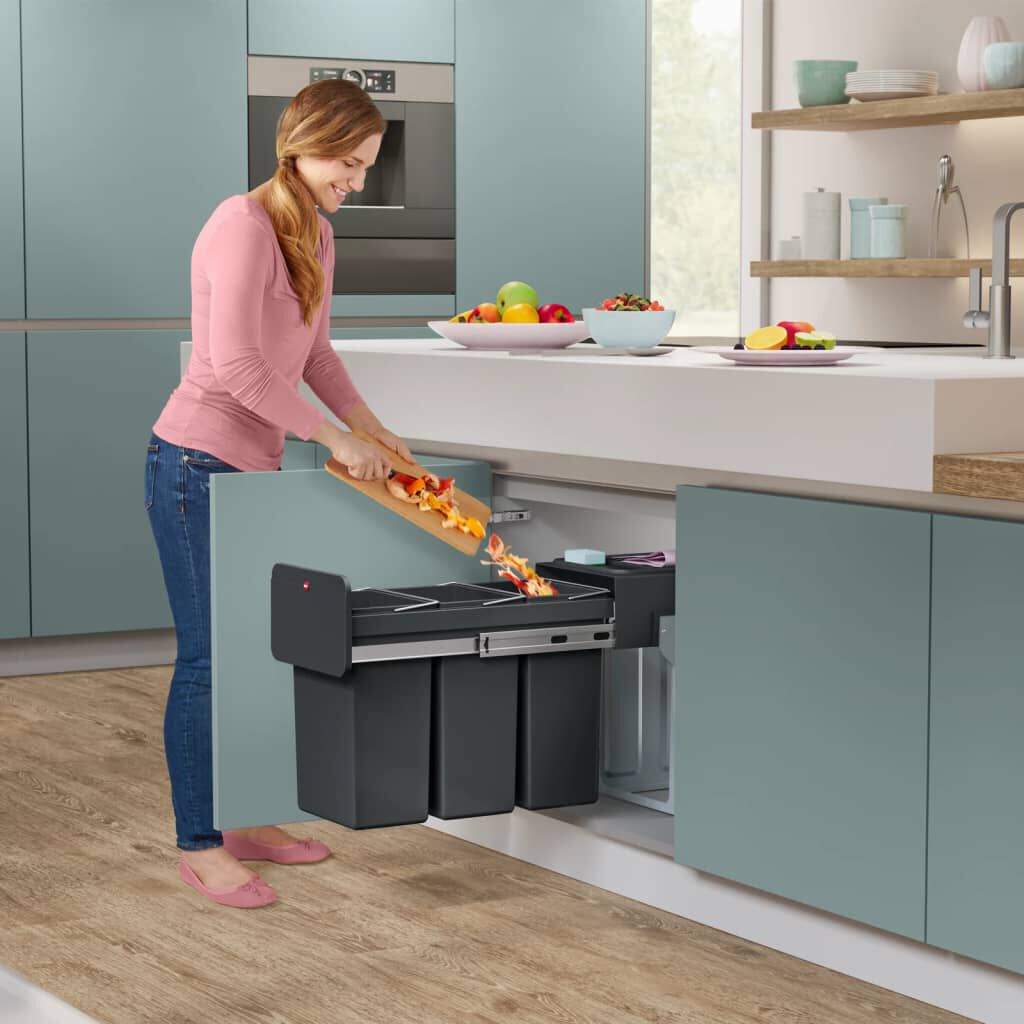 Hailo Ενσωματωμένος Κάδος Απορριμμάτων EcoLine 3x10 Λίτρα Μαύρος