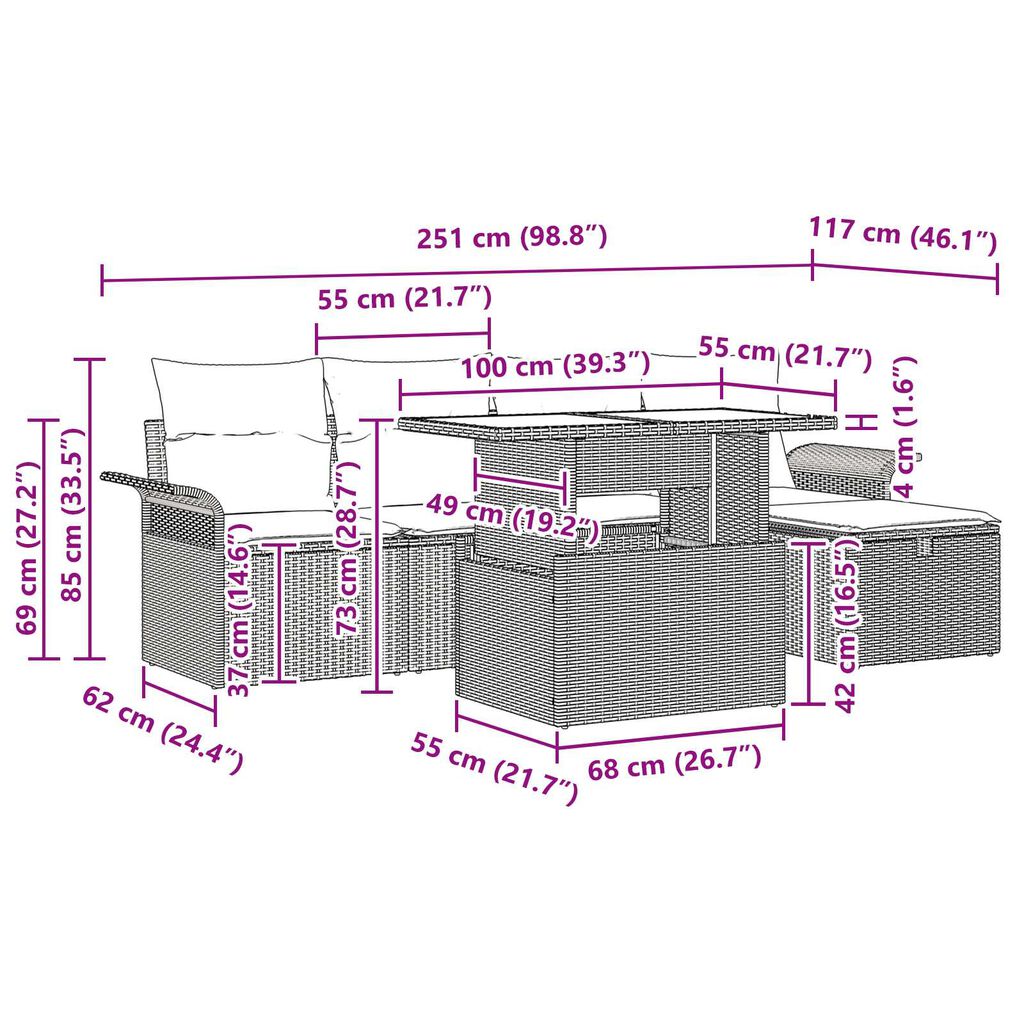 vidaXL Σετ Καναπέ Κήπου με μαξιλάρι 6 pcs Μαύρο Πολυ ράταν