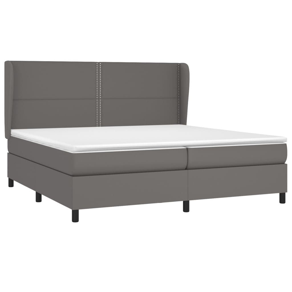 vidaXL Κρεβάτι Boxspring με Στρώμα Γκρι 200x200 εκ. Συνθετικό Δέρμα