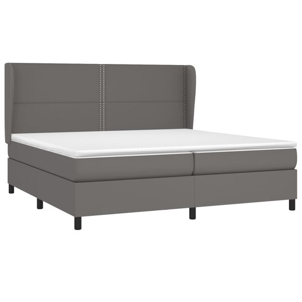 vidaXL Κρεβάτι Boxspring με Στρώμα Γκρι 200x200 εκ. Συνθετικό Δέρμα