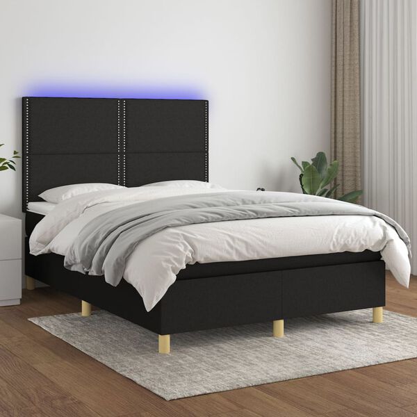 vidaXL &Kappa;&rho;&epsilon;&beta;ά&tau;&iota; Boxspring &mu;&epsilon; &Sigma;&tau;&rho;ώ&mu;&alpha; & LED &Mu;&alpha;ύ&rho;&omicron; 140x200 &epsilon;&kappa;. &Upsilon;&phi;&alpha;&sigma;&mu;ά&tau;&iota;&nu;&omicron;