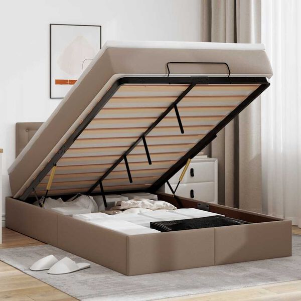 vidaXL Οθωμανικό κρεβάτι με στρώματα & LEDs Cappuccino Faux Leather